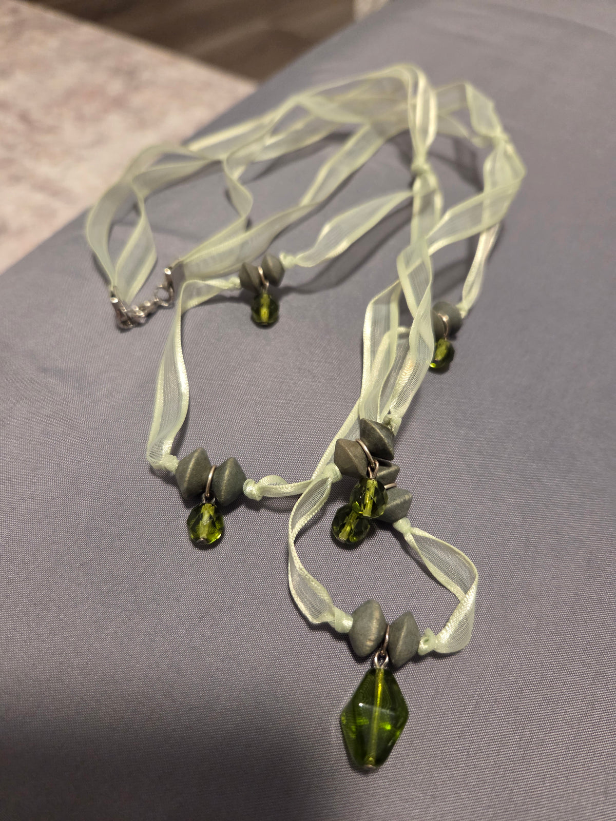 Green ribbon necklace