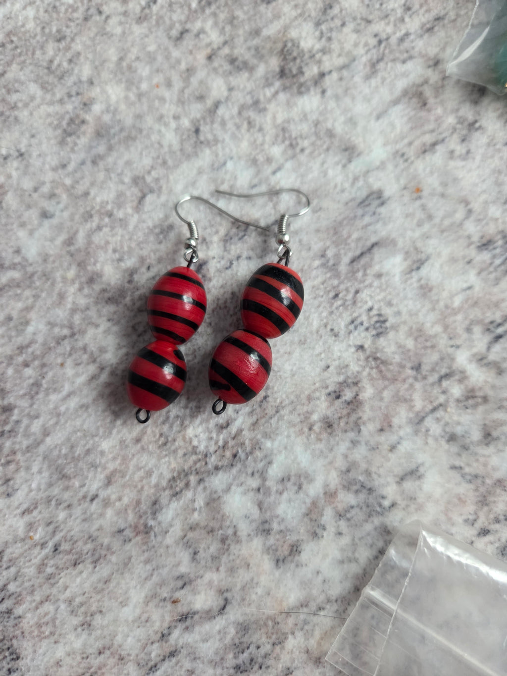 Striped glass bead earrings