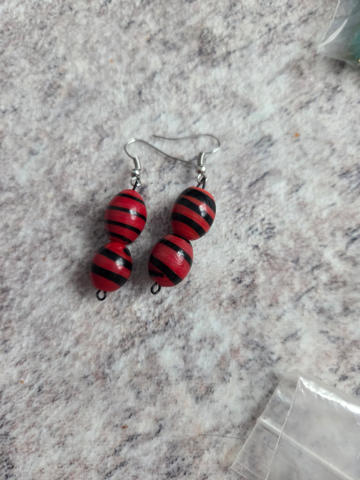 Striped glass bead earrings