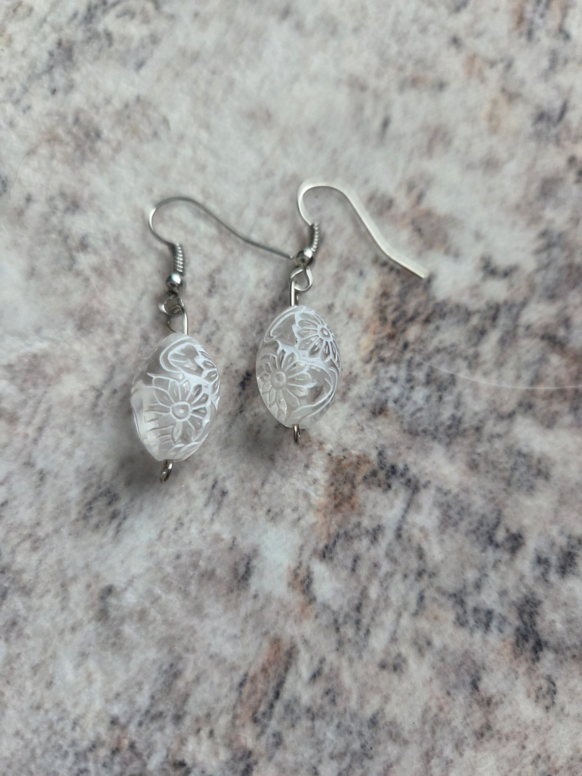 Flower patterned glass earrings