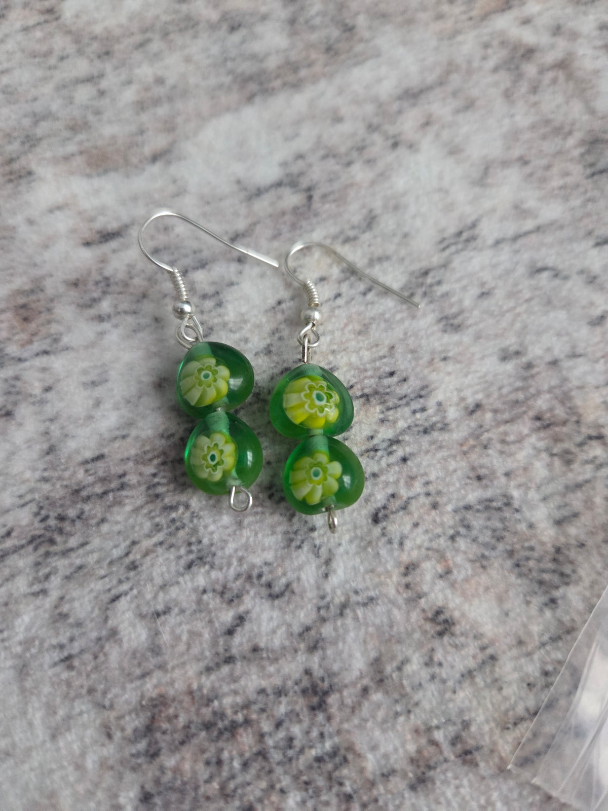 Flower patterned glass earrings