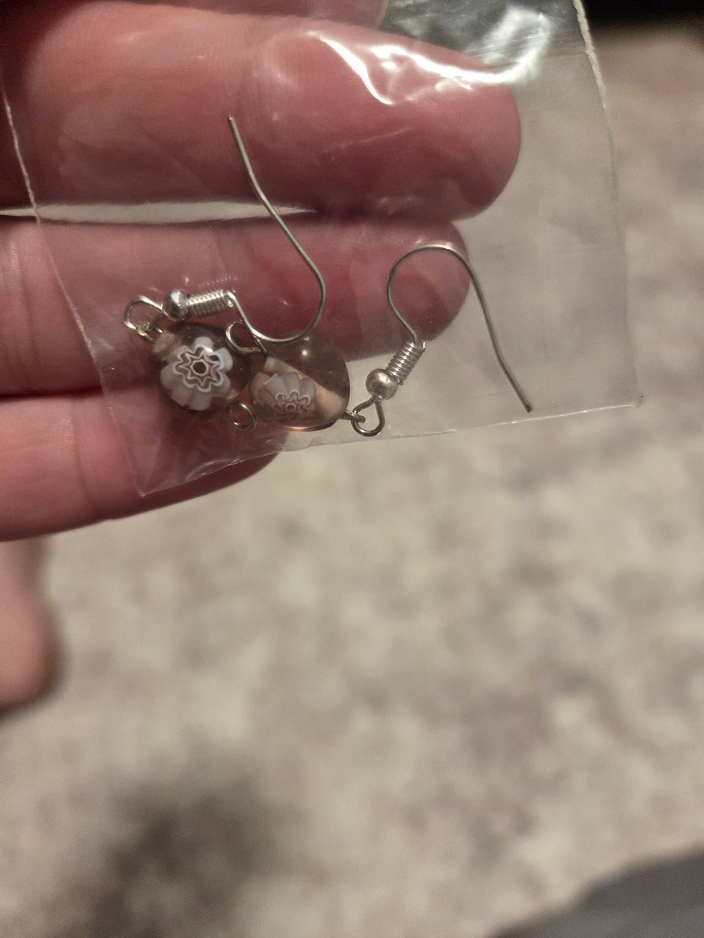 Flower patterned glass earrings