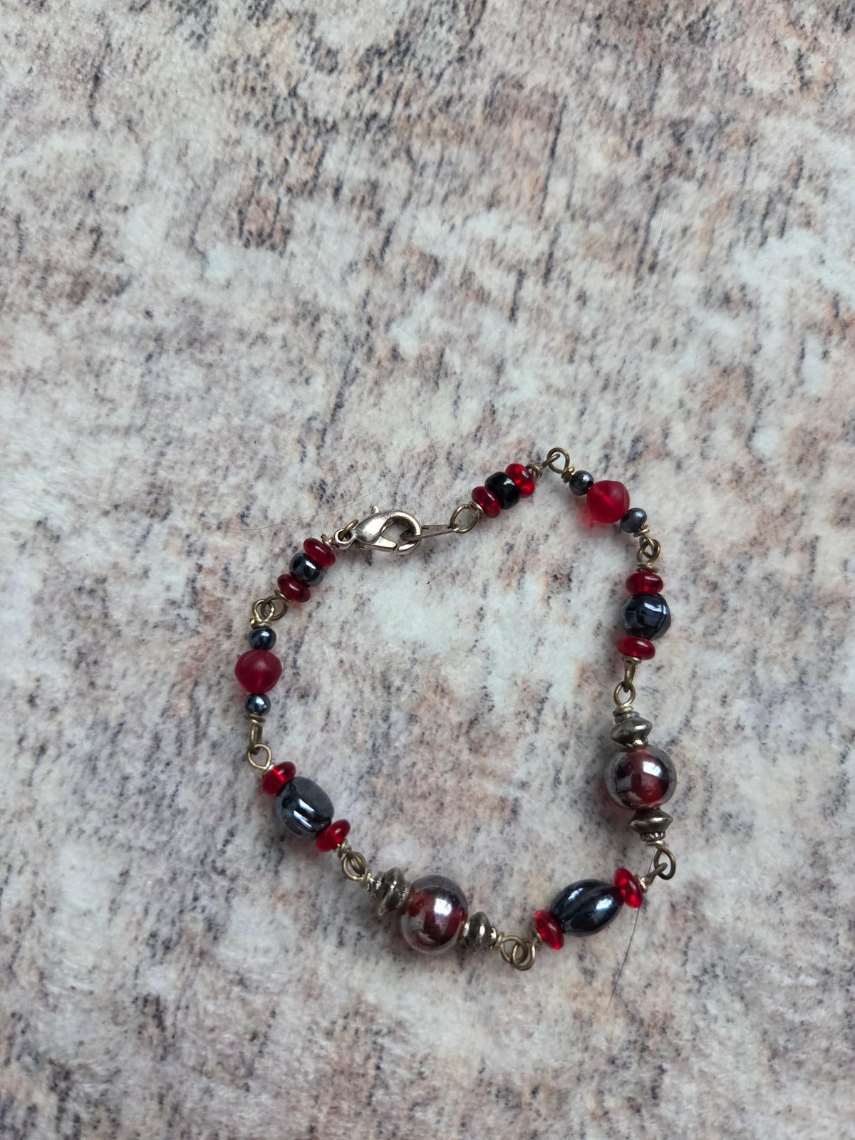 Red and blue beaded bracelet